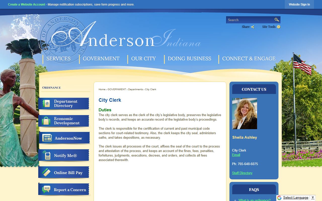 City of Anderson city clerk portal related to Anderson Indiana deed records