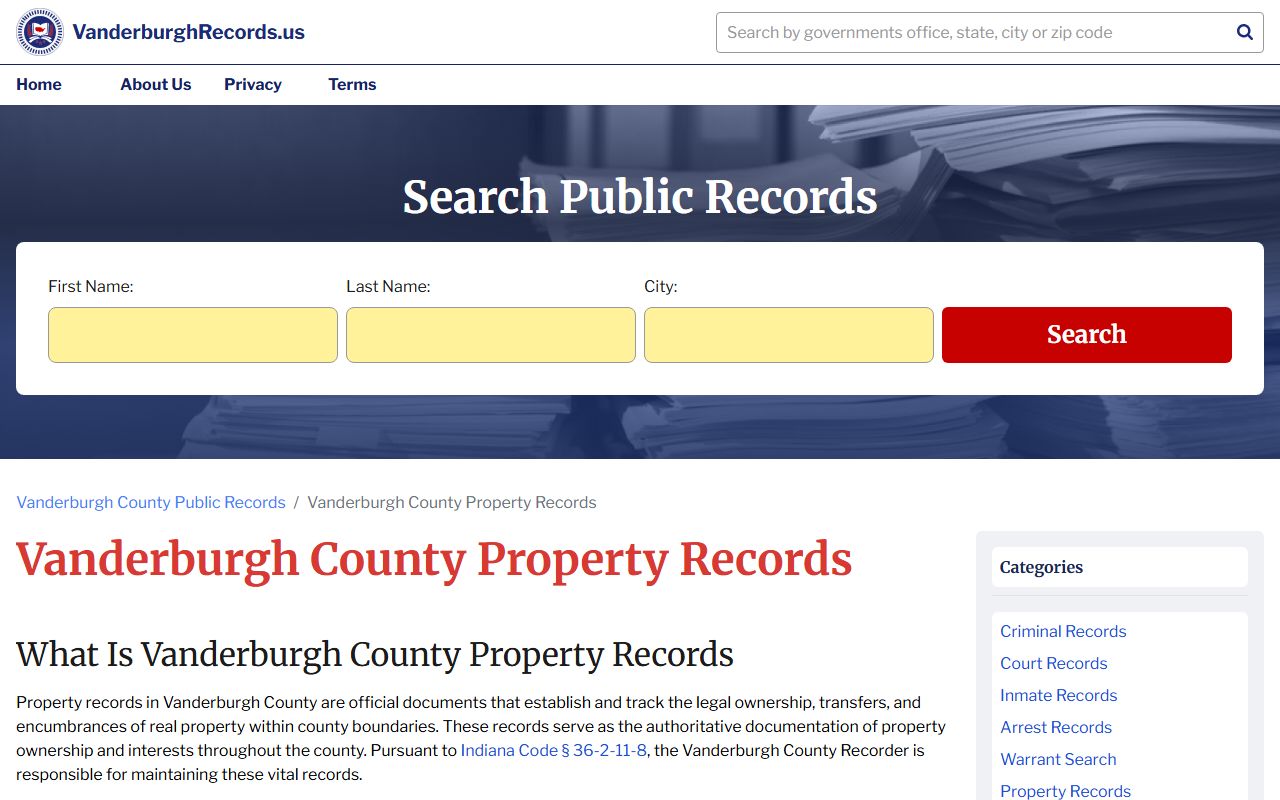 Evansville deed records search through the Vanderburgh County property records portal