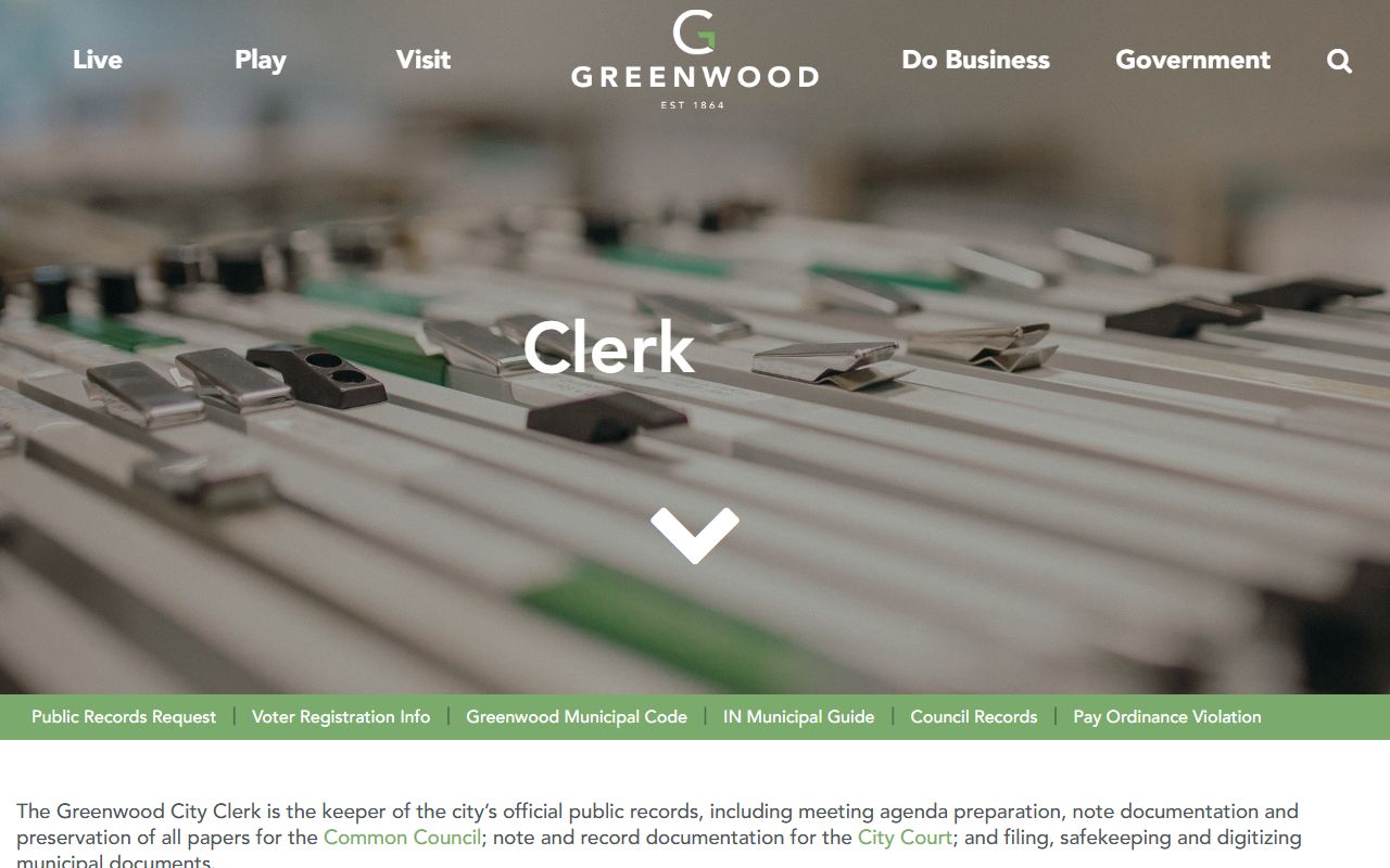 Greenwood Indiana City Clerk website portal for property and deed record searches