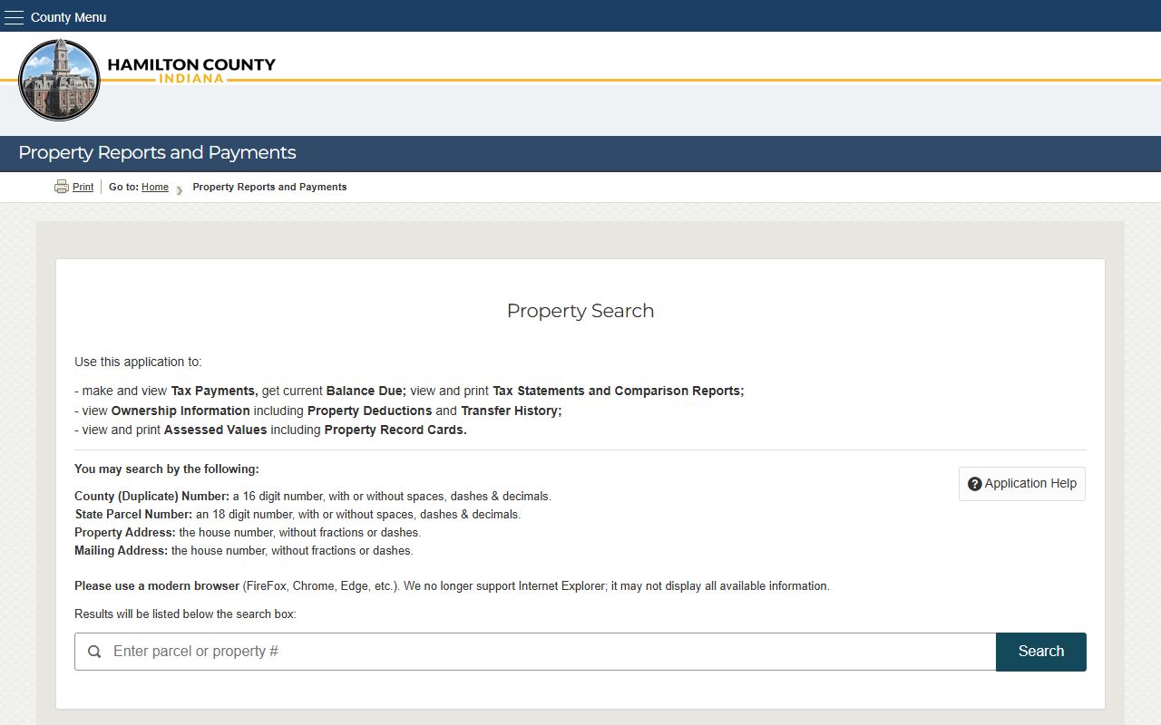 Hamilton County property reports portal for Noblesville deed records